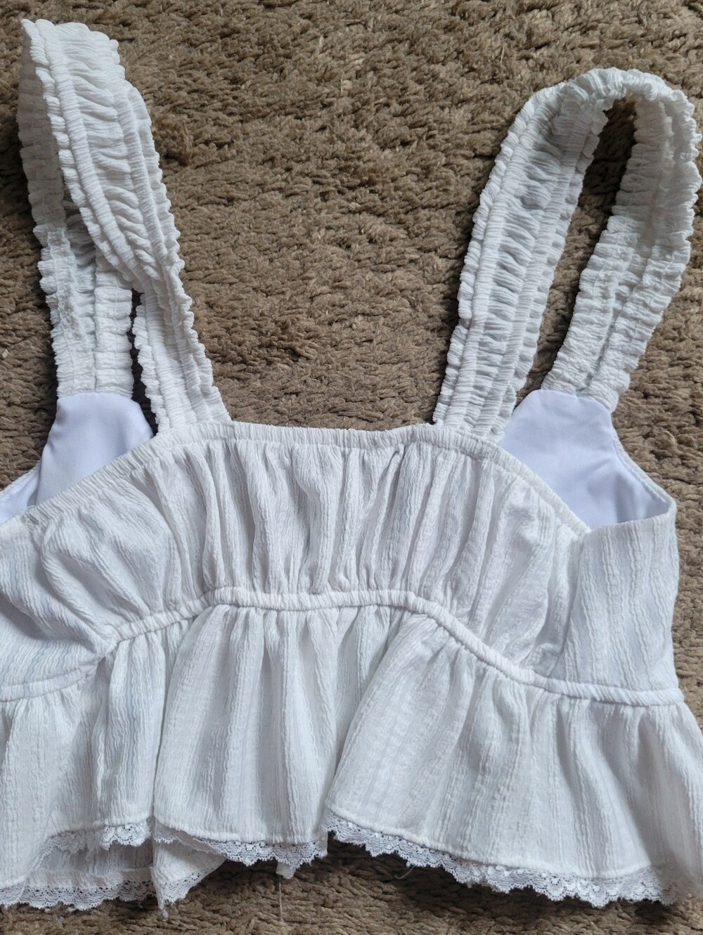HAUTE MONDE White Tie-Front Ruffle Crop Top - Picture 2 of 4